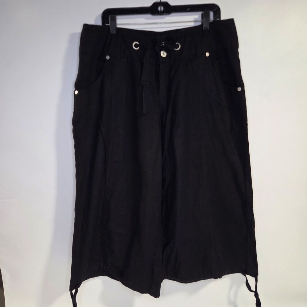 Lane Bryant Linen Cotton Blend black utility crop wide leg pants capri 18 NWT